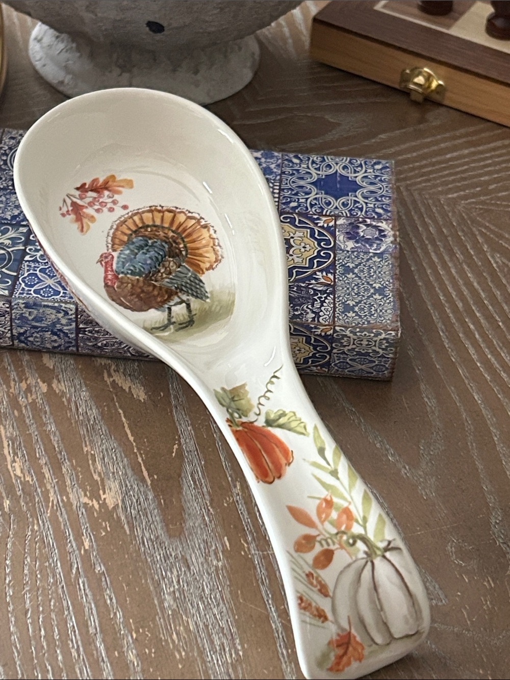 NEW! Shabby Chic Fall Autumn Harvest Ceramic Thanksgiving Turkey Spoon Rest